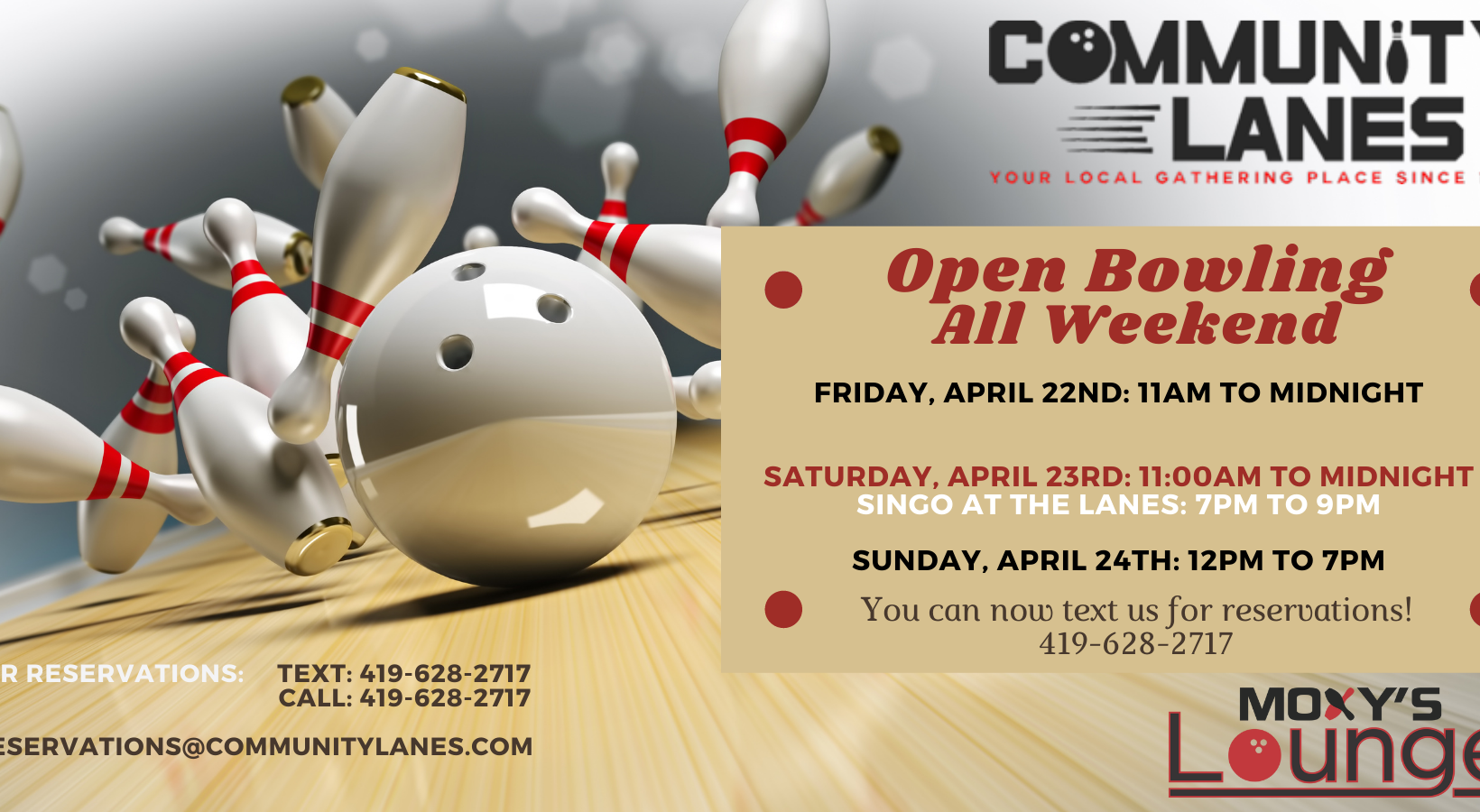 Open Bowling this weekend 4-20-2022