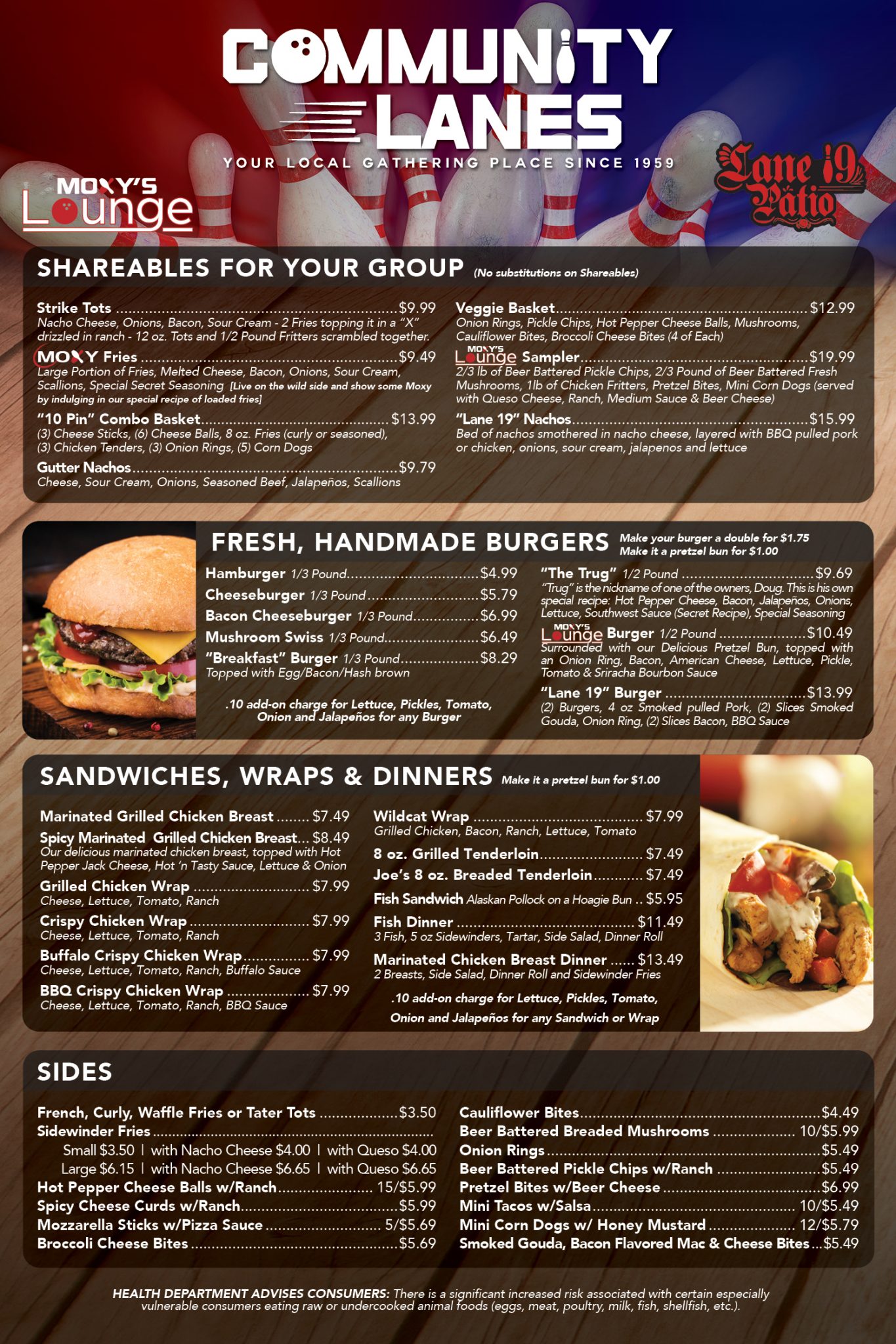 super bowl bowling alley menu