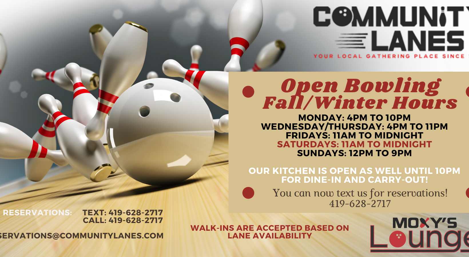 FallWinter Open Bowling Hours 12-3-2022