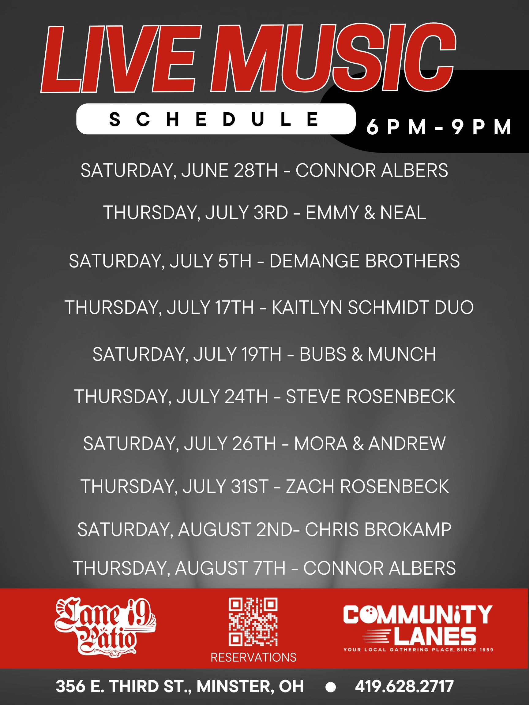 Lane 19 Music Schedule 2025